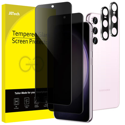 JETech Privacy Screen Protector for Samsung Galaxy S23 5G 6.1-Inch with Camera Lens Protector, Anti-Spy Tempered Glass Film, Fingerprint ID Compatible, 2-Pack Each
