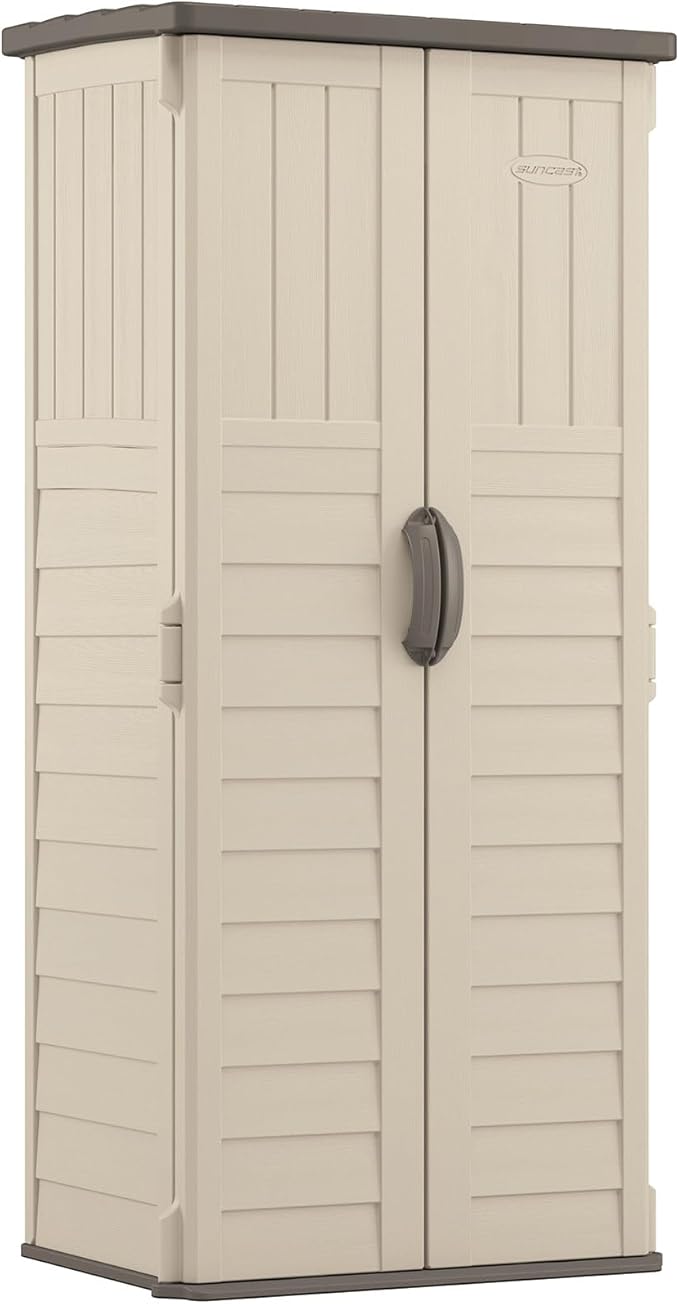 Suncast Vertical Outdoor Storage Shed with All-Weather Construction, Vanilla