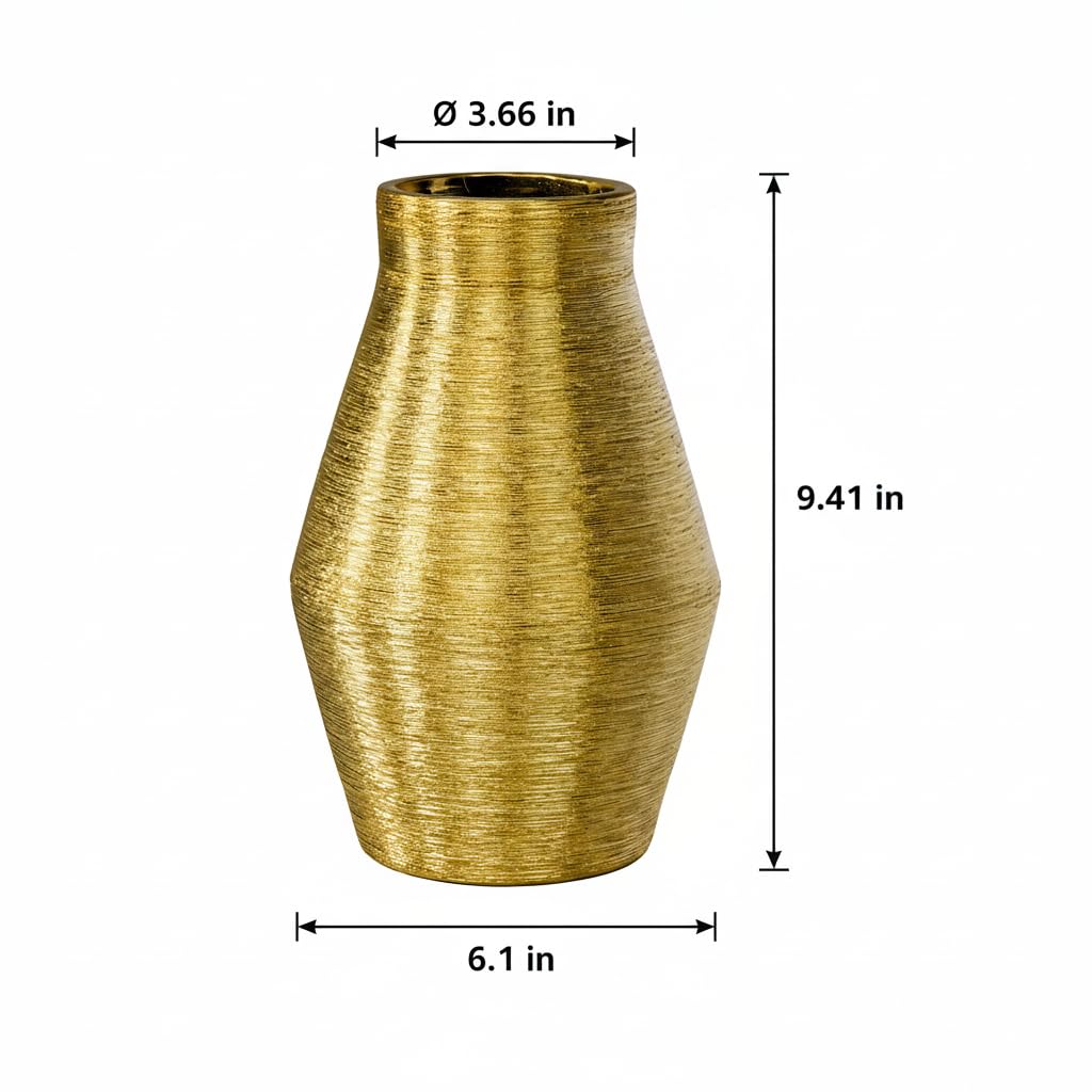 Wancetang Gold Ceramic Vase, 10 Inch Modern Pottery Vases for Centerpieces, Decorative Textured Flower Vase for Living Room, Easter Table, Dining Table, Fireplace Mantel Decor