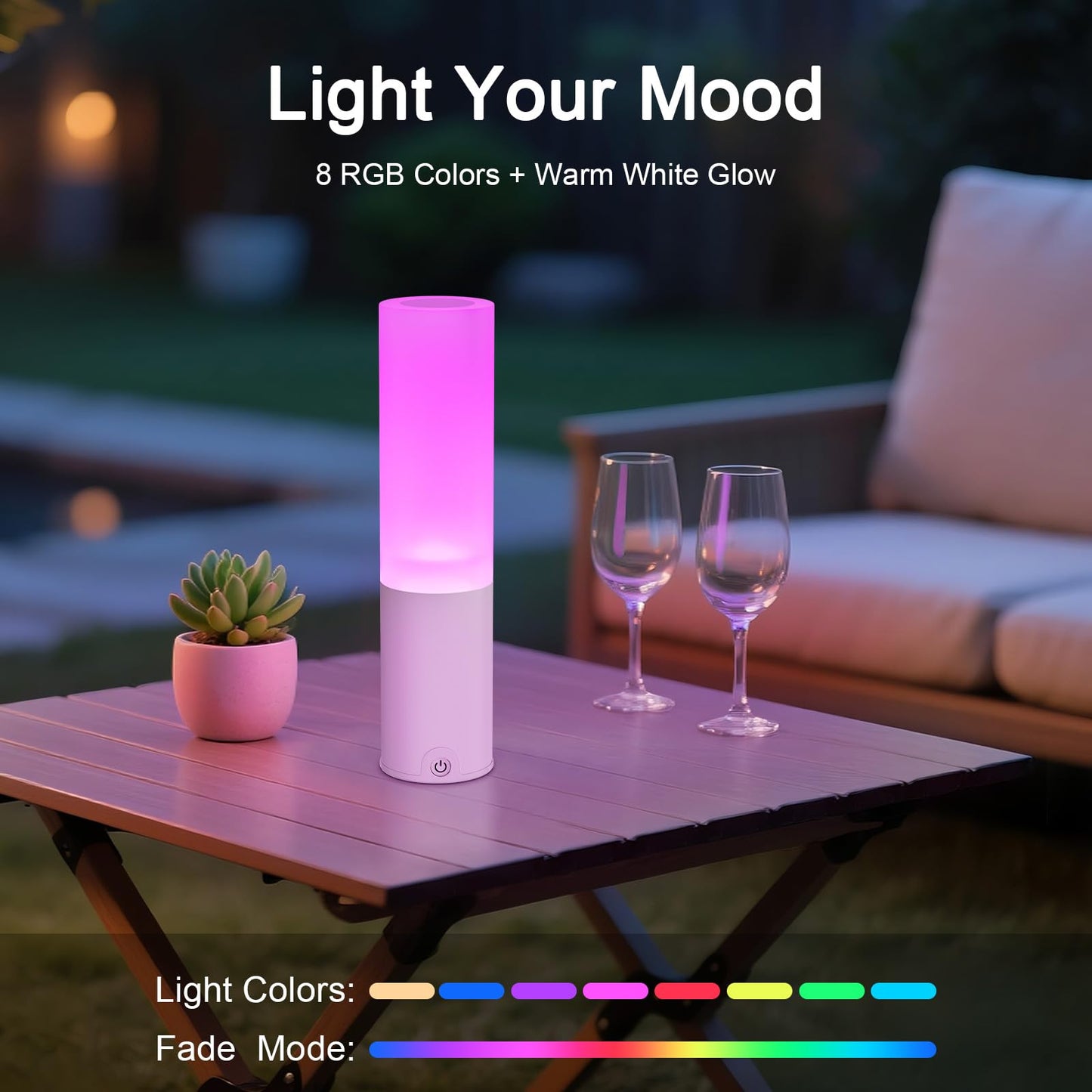 EppieBasic Cordless Table Lamp: 20H Battery Fast Charge - RGB Shower Lamp