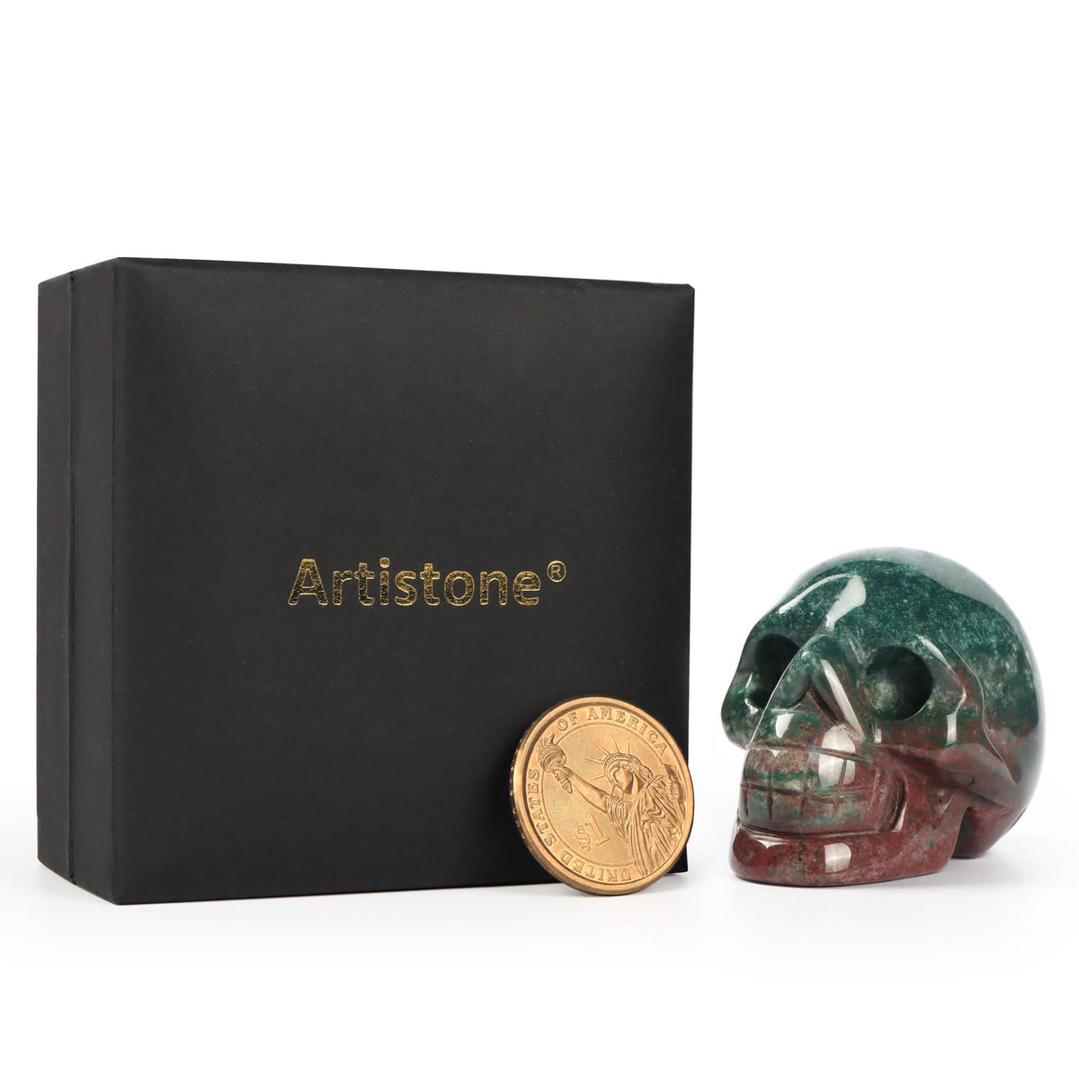 Artistone Ocean Jasper Hand Carved Crystal Skull Statue for Halloween Decoration Spiritual Healing Stone 2 Inch