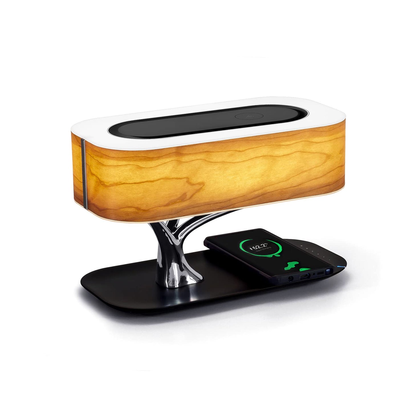 AMPULLA Masdio by Ampulla Bedside Lamp with Bluetooth Speaker and Wireless Charger, Table Lamp Desk Lamp with Sleep Mode Stepless Dimming