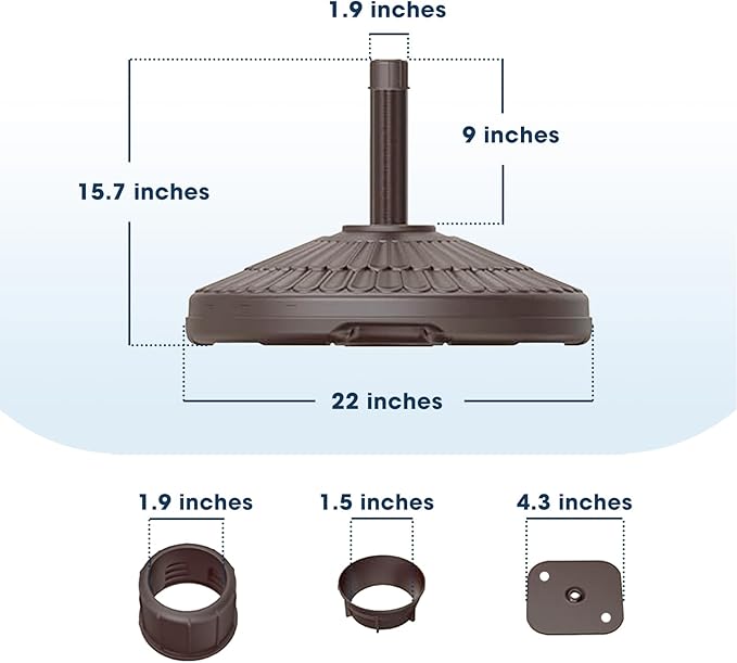 wikiwiki 80 Lbs HDPE Round Patio Umbrella Base, Weighted Umbrella Stands Fits 1.5-1.9in Poles for Garden, Lawn, Deck, Backyard & Pool, Brown
