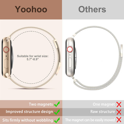 Yoohoo Milanese Loop for Apple Watch Straps 38mm 40mm 41mm 42mm 44mm 45mm 46mm 49mm Women Men,Strong Magnetic Clasp Adjustable Metal Band for iWatch Series 11 10 9 8 7 6 5 4 3 Ultra SE,Champagne Gold