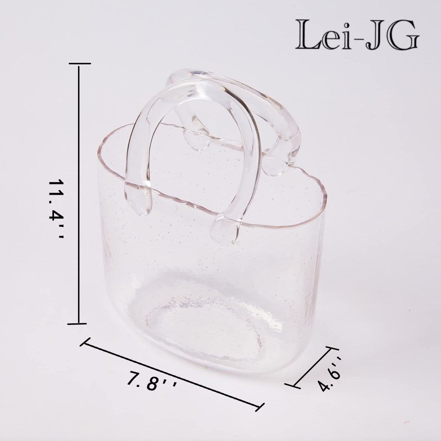 Lei-JG Thickened Glass Purse Vase for Flowers Gift Set-(Handmade 5mm Crystal-Unique Cute Clear Bag Vase with Reinforced Gift Box, Premium Table Centerpiece for Wedding/Mothers Day (Transparent