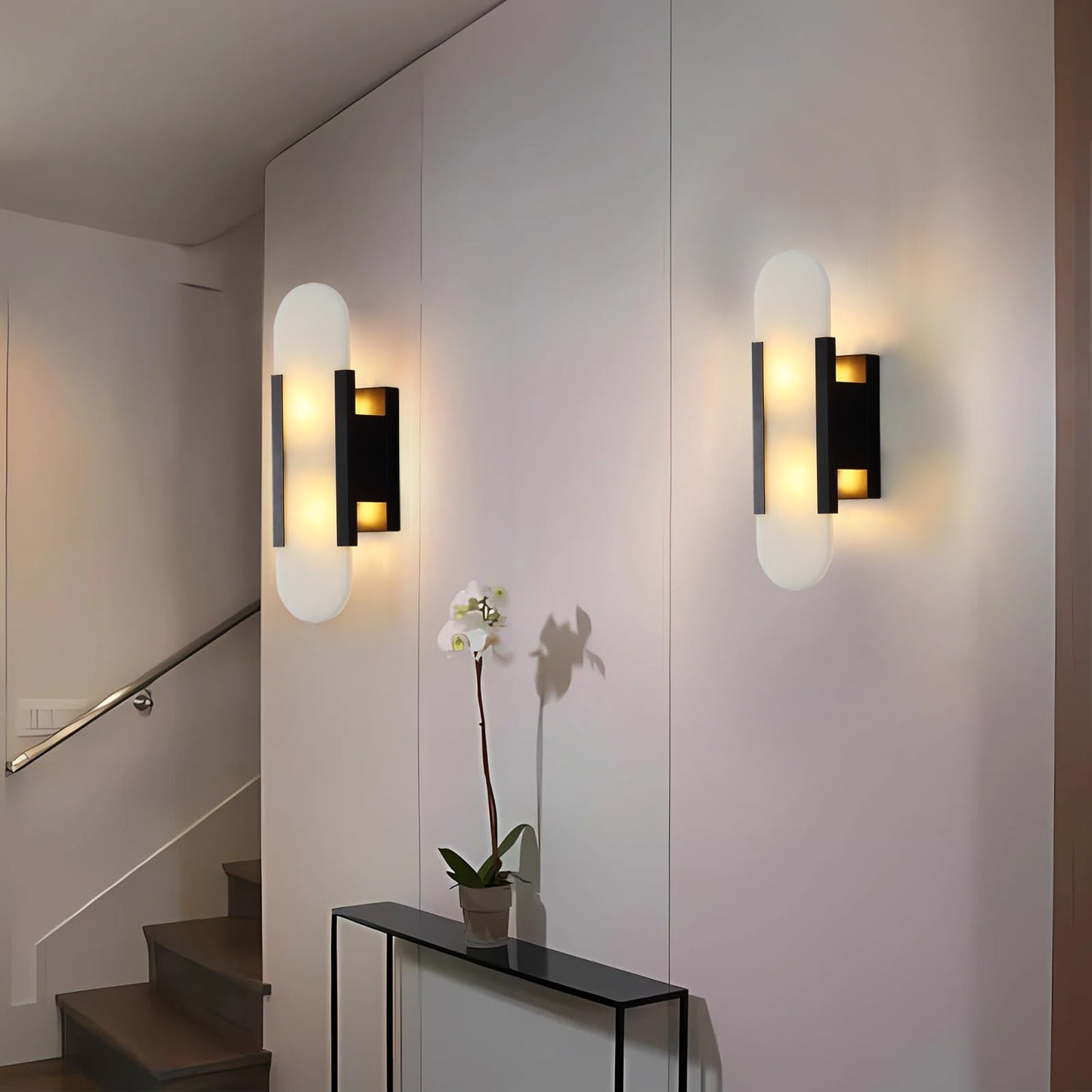 Fanyank 13.8in Alabaster Wall Sconces Set of Two, Natural Marble Wall Lighting，Alabaster Wall Lamp for Bedroom Stairs, Living Room, Vanity, Hallway Bedside(Bulb Included)