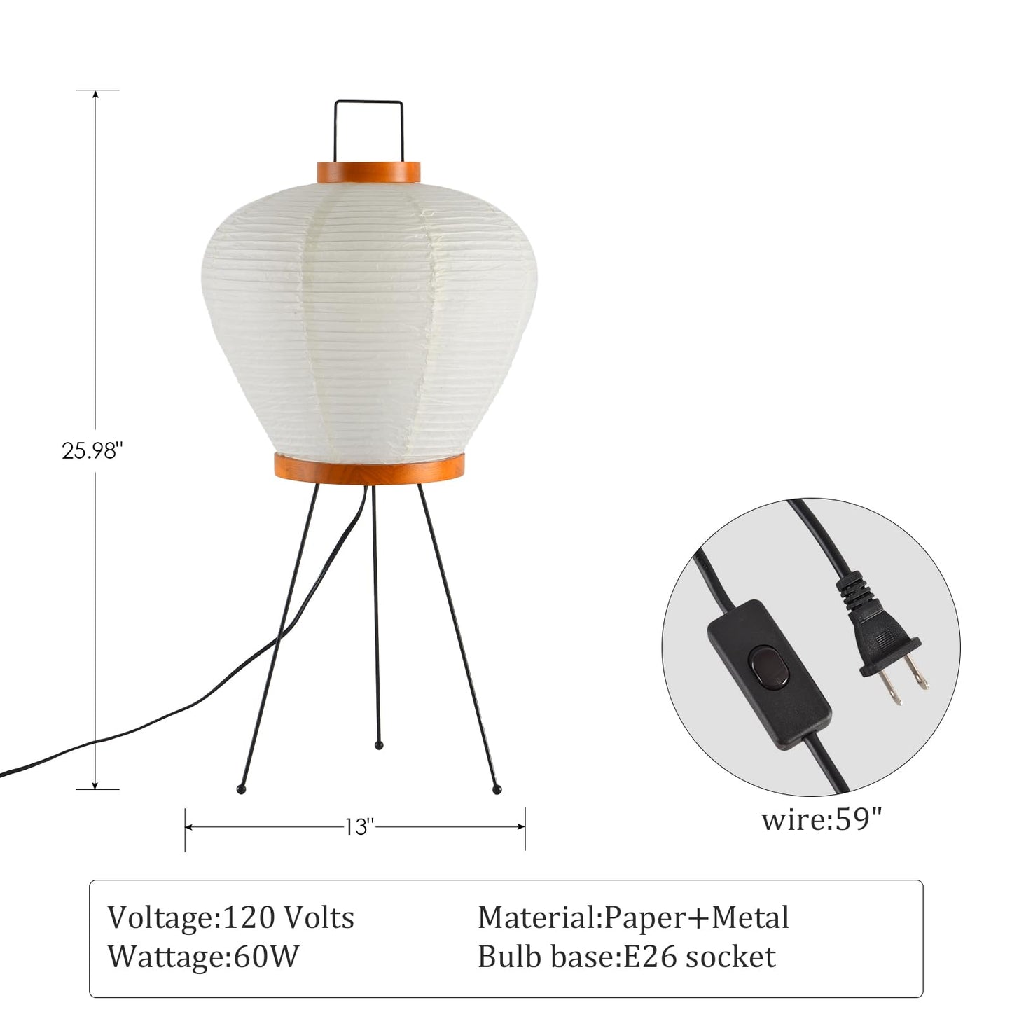 Teru Ji Kaikang 13" Rice Paper Floor Light,Nordic Design Rice Floor Lamp,Round Paper Lantern Bedside Light,Living Room Desk Lamp Bedrooms Paper Desktop Lamp