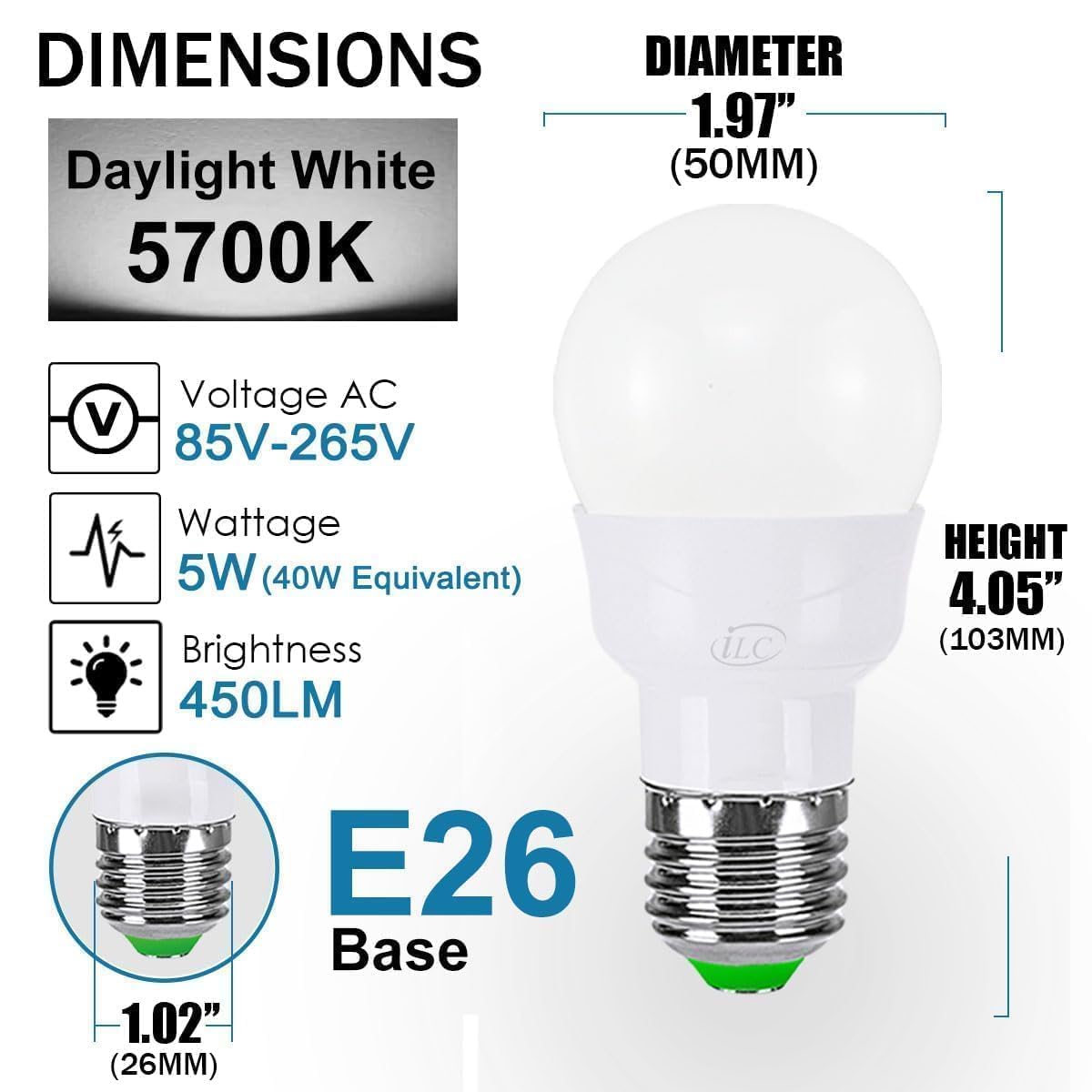 ILC RGB LED Light Bulb, Color Changing 40W Equivalent, Daylight White, 450LM Dimmable 5W E26 Screw Base RGBW, Mood Light Bulb - 12 Color Choices - Timing Infrared Remote Control Included (4 Pack)