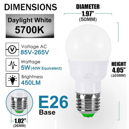 ILC RGB LED Light Bulb, Color Changing 40W Equivalent, Daylight White, 450LM Dimmable 5W E26 Screw Base RGBW, Mood Light Bulb - 12 Color Choices - Timing Infrared Remote Control Included (4 Pack)