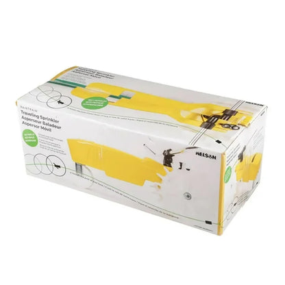 Nelson Rain Train Traveling Sprinkler for Yard, Heavy Duty Rotating Lawn Sprinkler with Large Area Coverage, Yellow