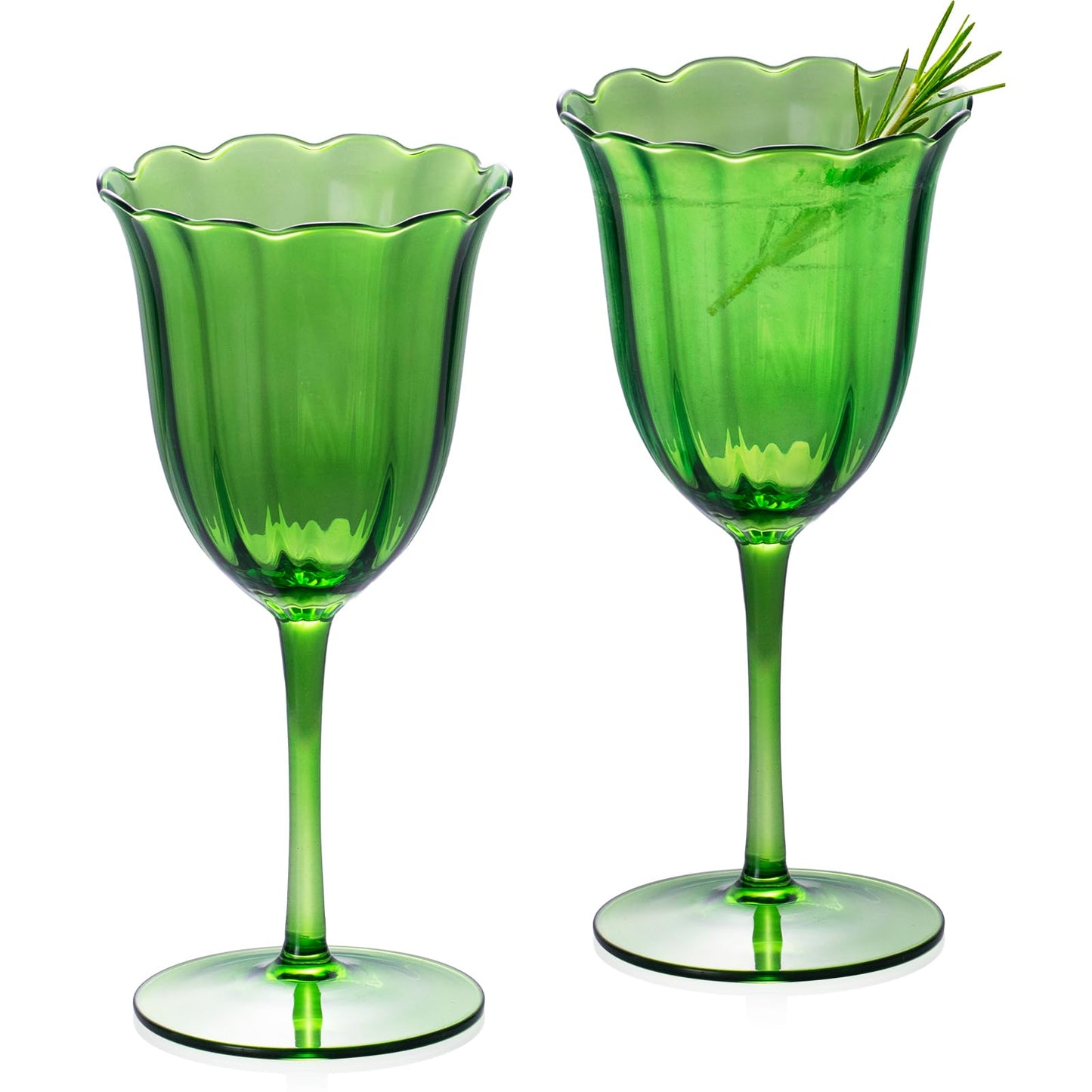 KAMMAK Wine Glasses Set of 2, 9.47 oz Hand Blown Crystal Bordeaux Wine Glasses, Thin Rim & Long Stem, Perfect for Red & White, Daily Use, Wedding or Birthday Gift with Gift Box, Fully Green Flowers