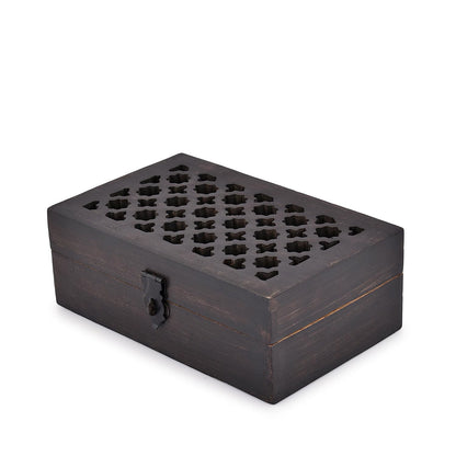 BHAVATU Mango Wood Decorative Wooden Box with Hinged Lid Ideal for Keepsakes, Trinkets, Jewelry and Other Stash (8" x 5" x 3")