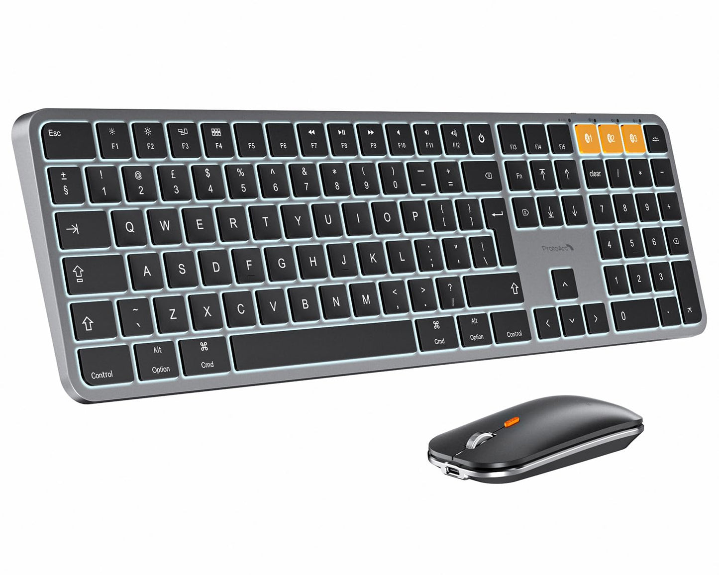 ProtoArc Backlit Bluetooth Keyboard and Mouse for Mac, KM100-A Full Size Wireless Keyboard Mouse for Mac, Multi-Device Rechargeable for MacBook Pro/Air, iPhone, iPad, Space Gray