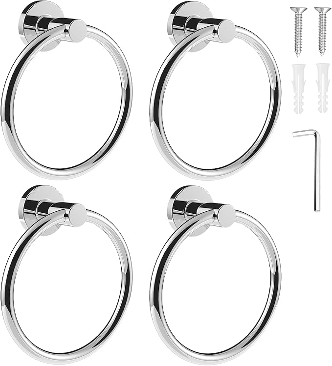 SetSail Towel Holder for Bathroom Wall 4 Packs Towel Ring Stainless Steel Heavy