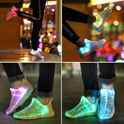 Shinmax Light Up Shoes,Fiber Optic LED Shoes for Women Men USB Charging Dancing LED Sneakers Flashing Shoes Glowing Luminous Trainers for Festivals and Parties White