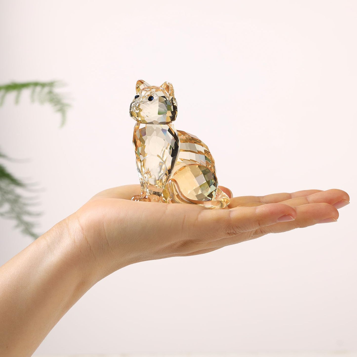 DOJOZ Crystal Cat Realistic Animal Kitten Art Figurine Collection Table top Ornament Statue Home Decor (Gold)