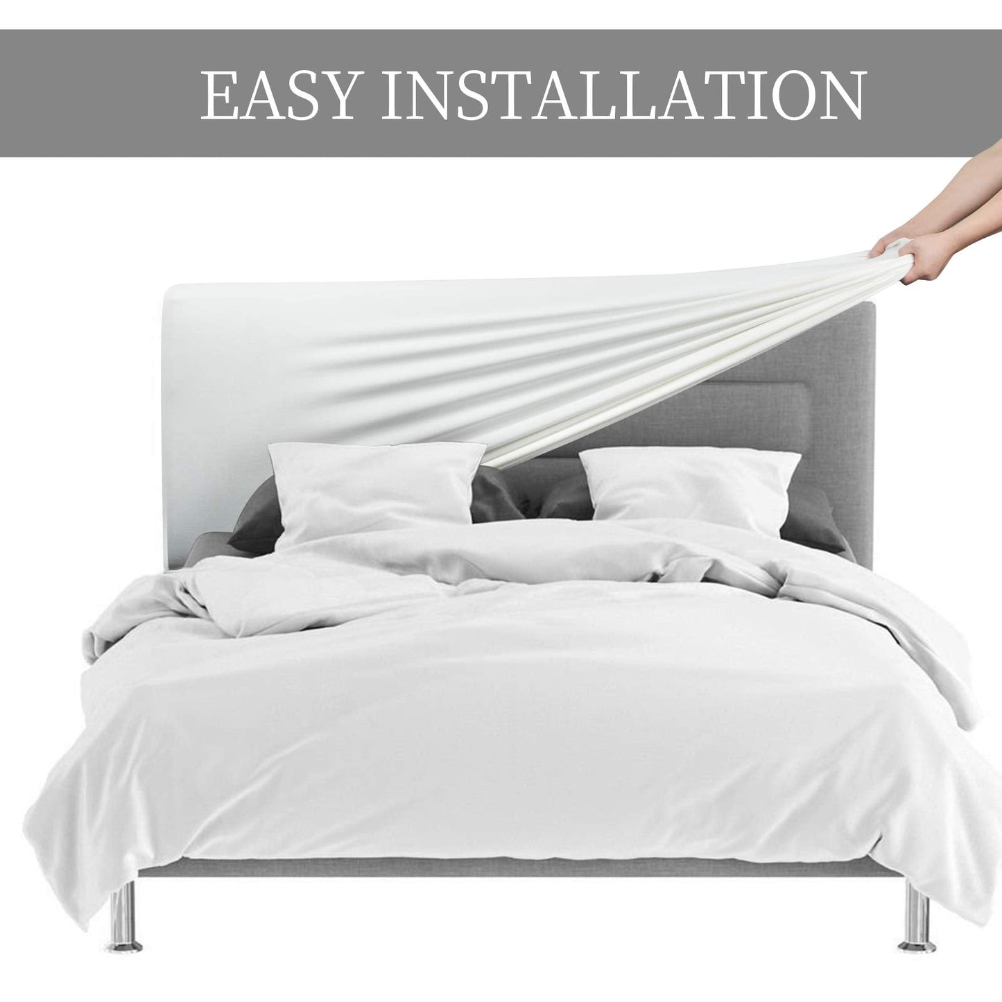 DUJUIKE Bed Headboard Cover Slipcover, Stretch Headboard Covers, Dustproof Protector Cover for Linen Fabric Tufted Upholstered Headboard (White, Cal King Headboard Length (71"-80"))