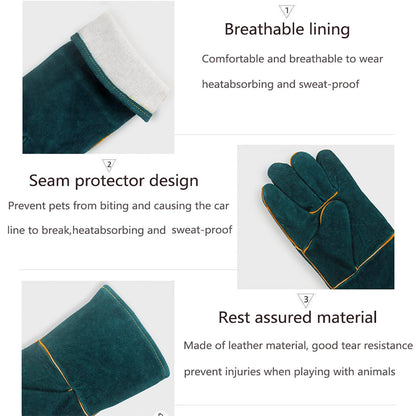 FIPASEN Animal Handling Gloves Bite Resistant, 23.6'' Anti Scratch Gloves for Cats, Multipurpose Bite Proof Leather Pet Gloves for Grabbing Cat Reptile Puppy Bird Poultry or Gardening Welding