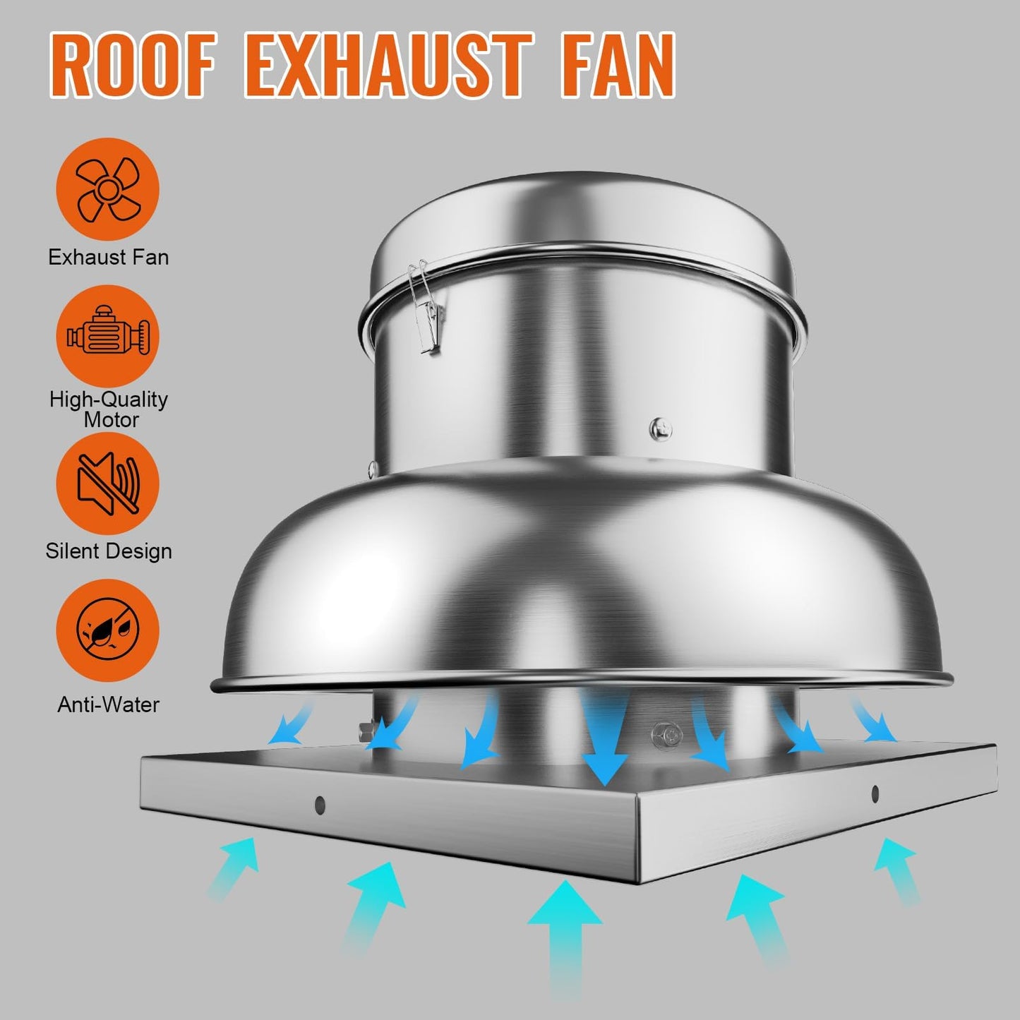 BouPower 2400 CFM Upblast Roof Exhaust Fan, Direct Drive Commercial Ventilation Fan with Upgraded Motor and 25 Inch Base, Quiet Weather-Resistant Roof Vent for Restaurant, Factory and Warehouse Use