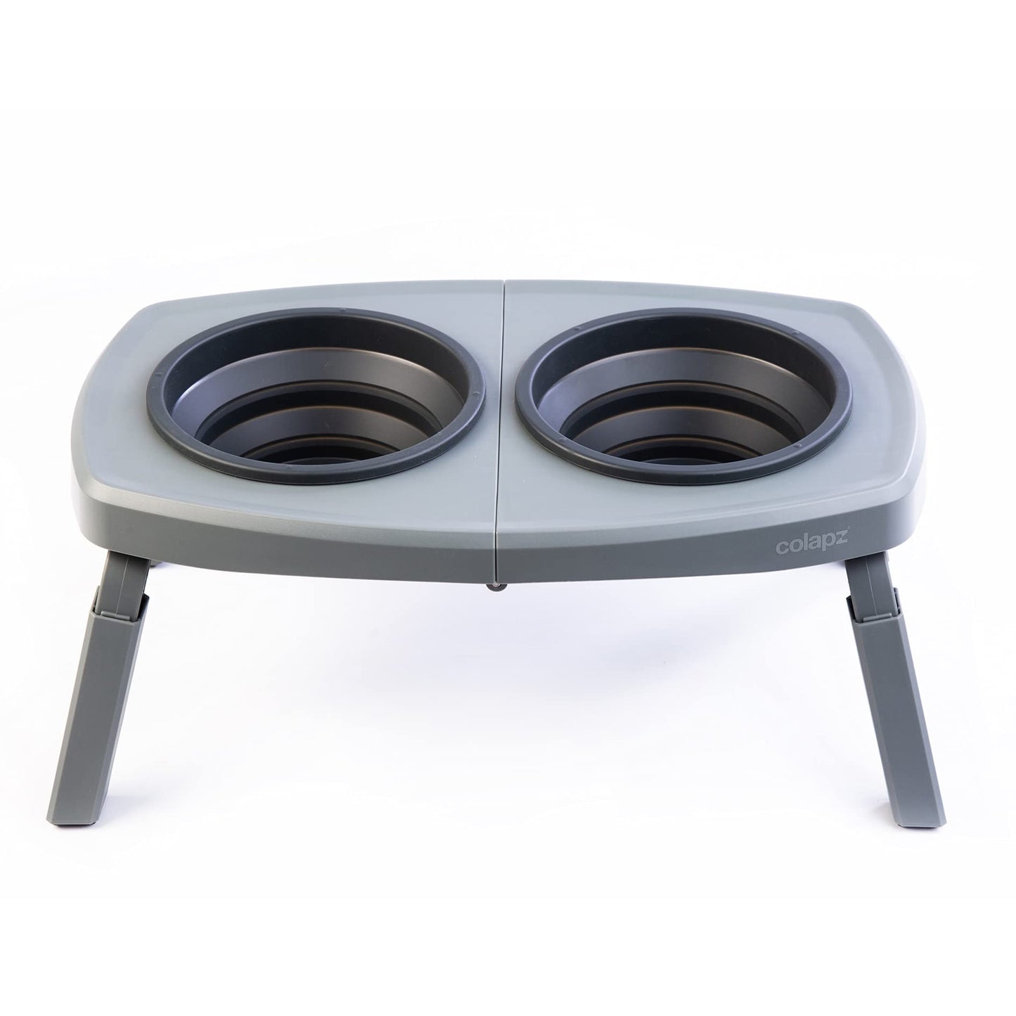Colapz Collapsible Dog Bowls with Adjustable Stand – Foldable Elevated Food & Water Bowls for Dogs & Cats – Travel, Camping & Car – Silicone Pet Bowls with Carry Bag, Grey