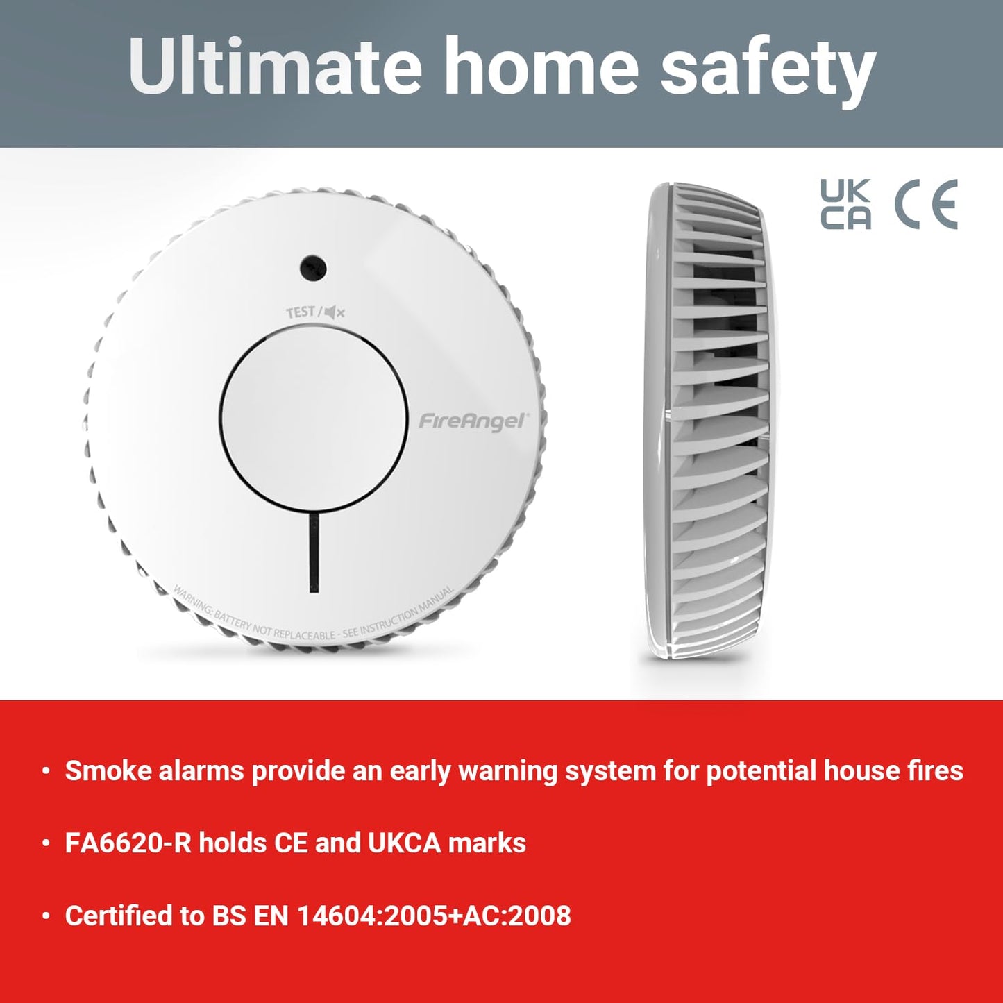 FireAngel Optical Smoke Alarm 2-Pack - FA6620 10-Year Battery Smoke Alarms for Home with Test/Silence Button - Replacement for FireAngel ST-622/ST-620 - Early Smoke Detector Fire Alarm - White