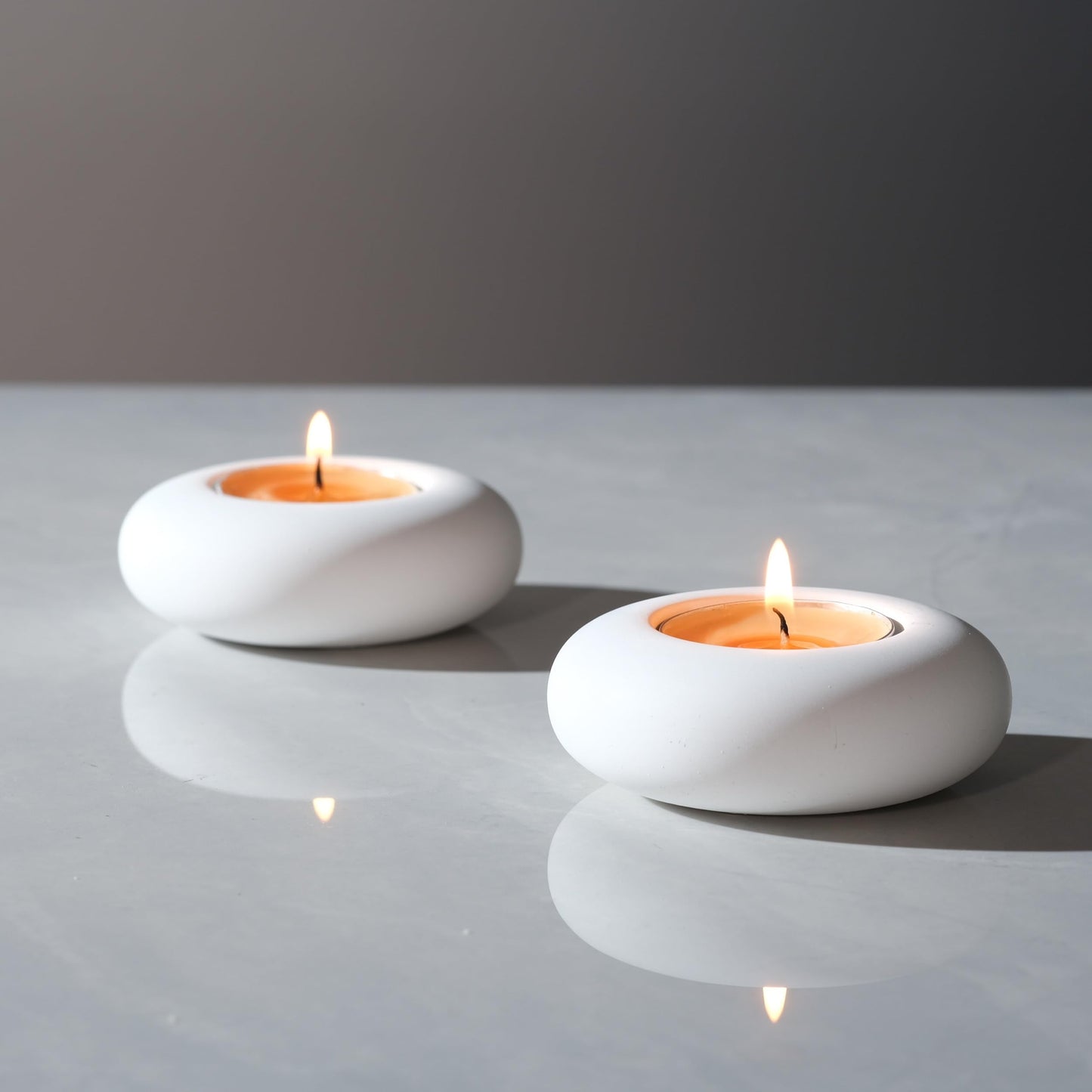 ICNBUYS Handmade Decorative Pebble Tealight Candle Holder - Handcrafted Home Decor Accent for Calming Earthy Aesthetic White Cement Diameter 3 Inches Set of 2
