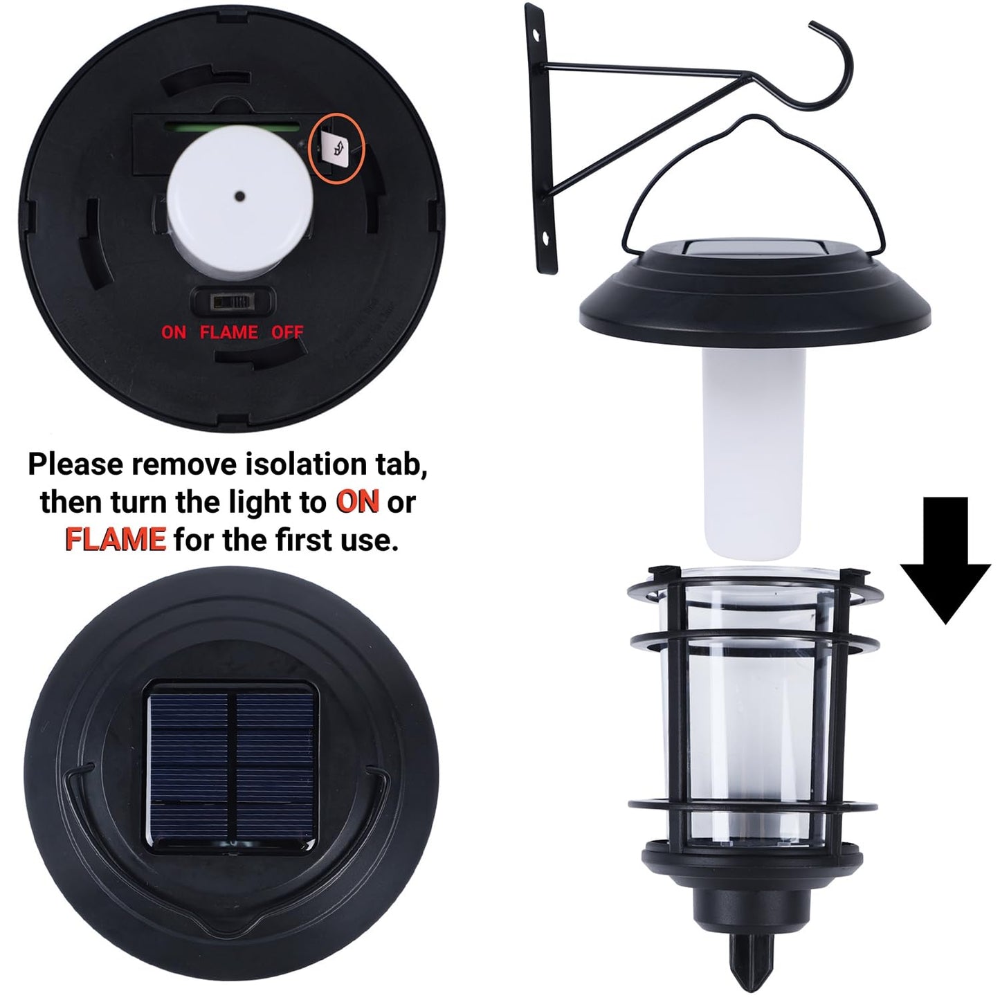 Dynaming Solar Purple Flame Wall Lanterns, Outdoor Halloween Hanging Lights, Flickering Flame LED Auto On/Off Wall Mounted Sconce Lights with Hooks, Waterproof for Garage Stair Patio Porch, 4 Pack