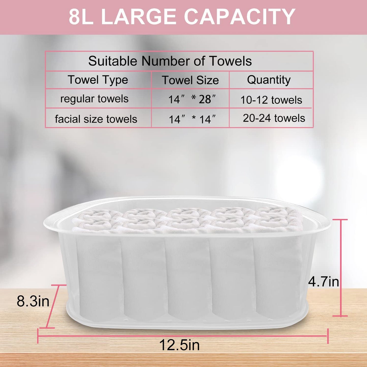Pink Towel Steamer with Quickly Heating in 5 Mins Auto Off Timer Spa Towel Steamer for Personal Use at Home
