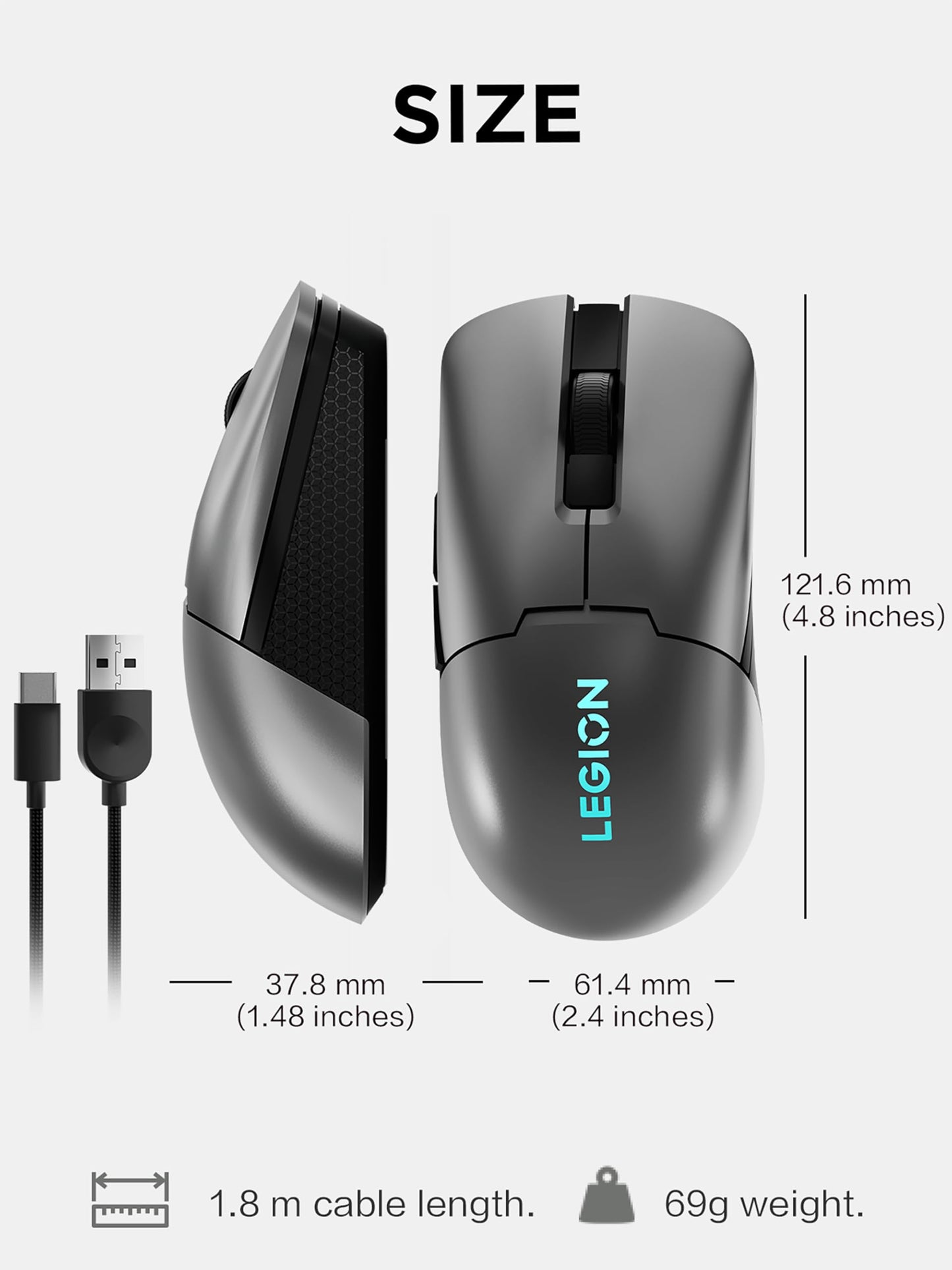 Lenovo Legion M410 Wireless RGB Gaming Mouse – 6 Button Palm Grip Mouse with 16,000 DPI, 53 Hour Rechargeable Battery, 2-Zone RGB Lighting, NVIDIA Reflex Compatible