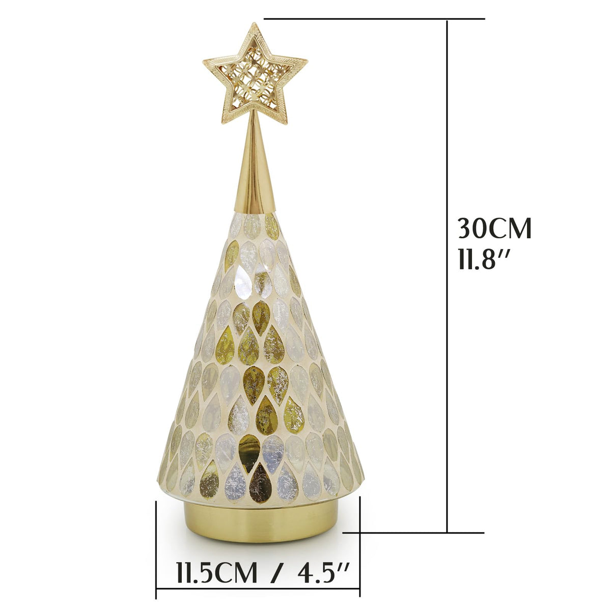 Mosaic Glass Christmas Tree Gold with Star, 3 PCS Small Tabletop Christmas Trees with Light, Battery Operated Xmas Tree for Bedroom Decor 11"