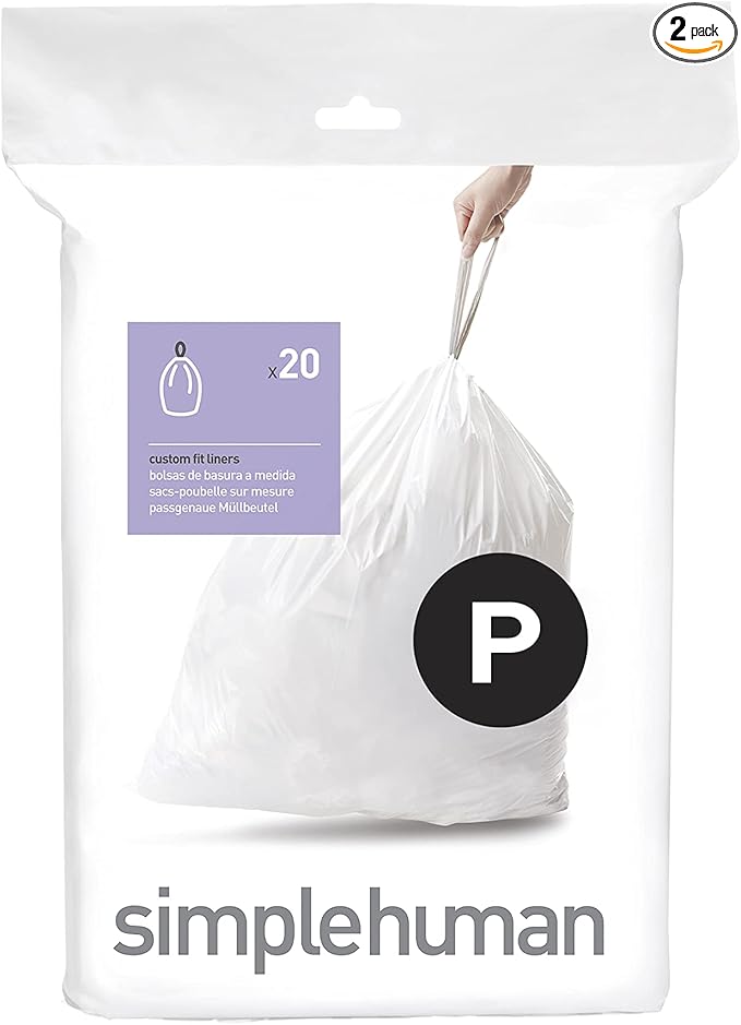 simplehuman Code P Custom Fit Drawstring Trash Bags, 50 -60 L / 13-16 Gallon