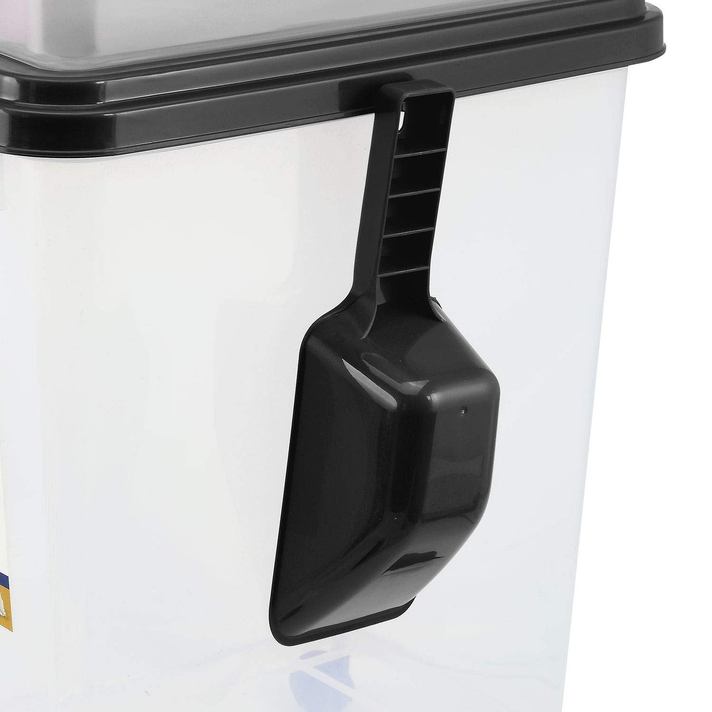 3 Piece Pet Food Airtight Storage Container With Plastic Measuring Scoop Treats And Dry Food Storage and Dispenser For Dogs Cats and Various Small Pets (Black)