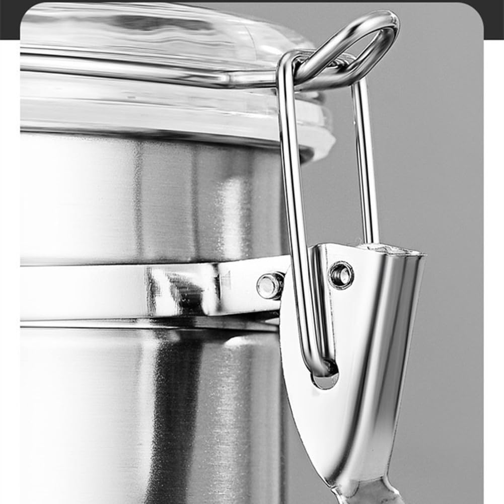4-Piece Stainless Steel Airtight Canister Set with Clear Lids, 28/32/38/65 oz Food Storage Containers with Clamp Locks for Coffee, Tea, Sugar, Flour, Candy, Cookie, Kitchen Organization (Silver)