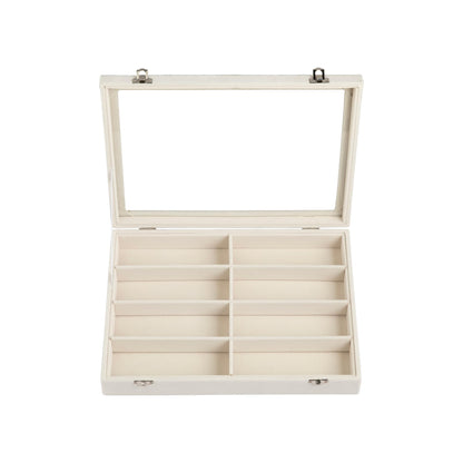 Frebeauty Sunglass Organizer,Velvet Glasses Organizer,8-Slot Sunglasses Tray with Clear Lid,Men's/Women's Sunglasses Box,Sunglass Case,13.3 x 9.6 x 2.2 Inches,Eyeglass/Eyewear Display Tray(Beige)