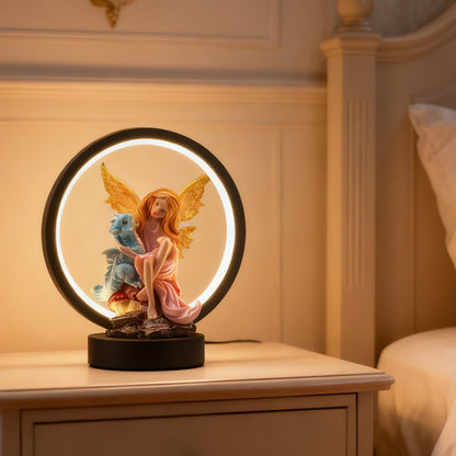 Hmusnwol Fairy Dragon Figurine Lamp - Fairy Collection Pixie Statue with 6.15 inch LED Circle Table Lamp for Gifts,Fantasy/Bedroom/Bookshelf/Desk Decoration