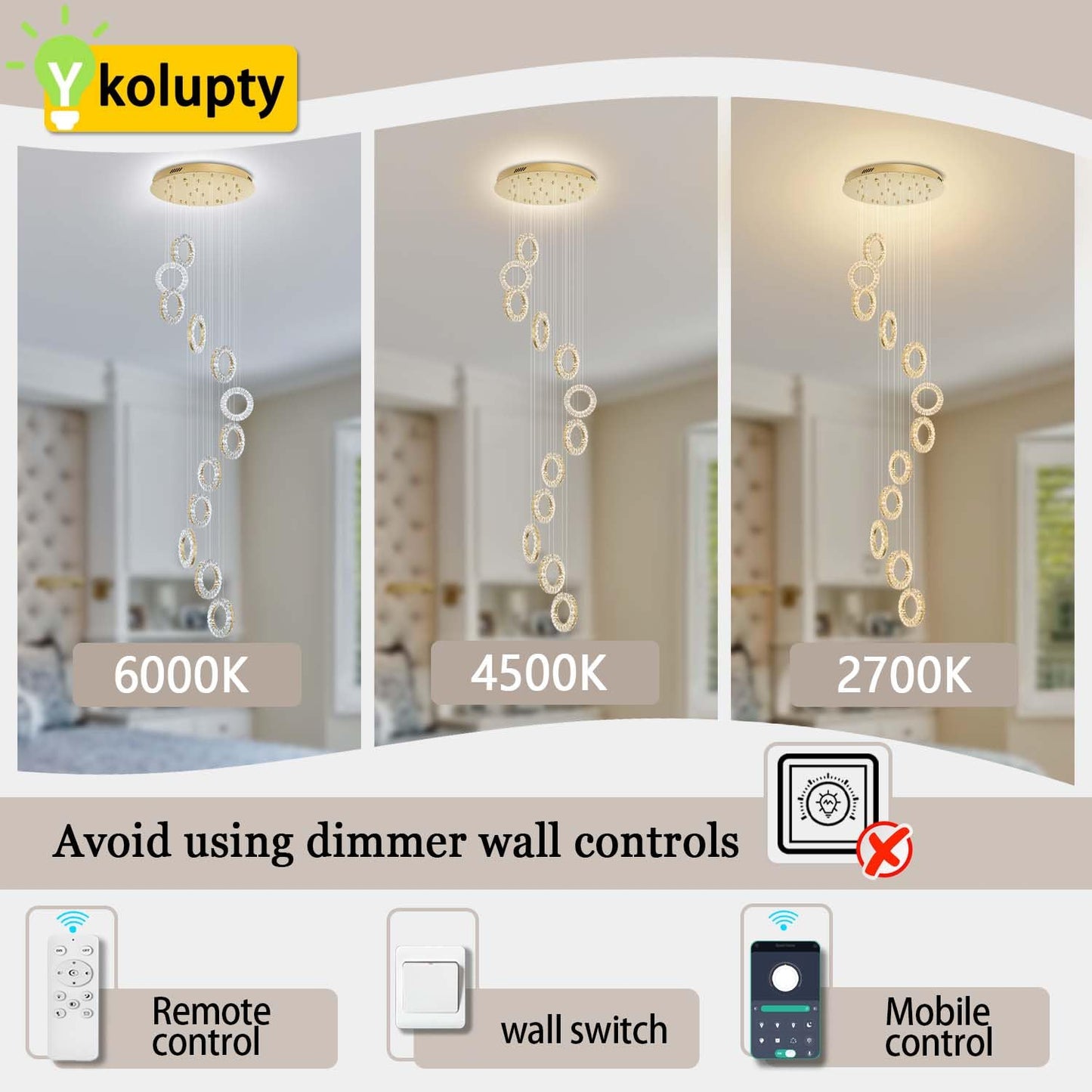 ykolupty 16 Rings High Ceiling Chandelier,Crystal Rings Chandelier,Staircase Chandeliers for High Ceilings,Foyer Chandeliers Entryway High Ceilings
