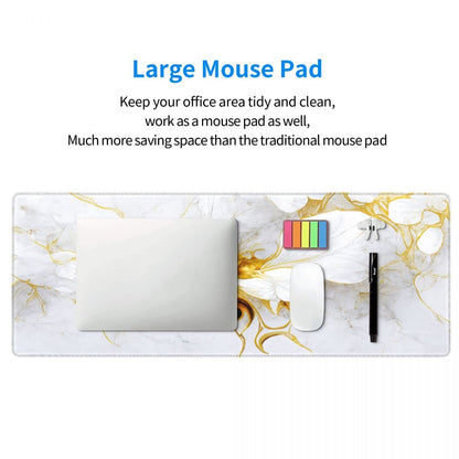 CANFLASHION Desk Pad,Office Desk Mat 31.5"×11.8" Large Gaming Mouse Pad,Extended Computer Mouse Pad,Waterproof Thick Big Mouse Pads with Non-Slip Rubber Base Office Home White Gold Marble Flower