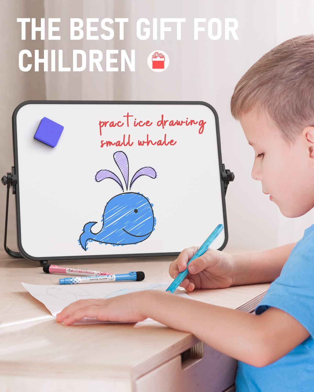 Nicpro Dry Erase Small Whiteboard A3 with Non-Slip Stand, 30 x 40 cm Double Sided Magnetic Desktop White Board with 8 Pens, Eraser, Magnet, Portable Writing Easel for Kid Drawing Student Classroom Use