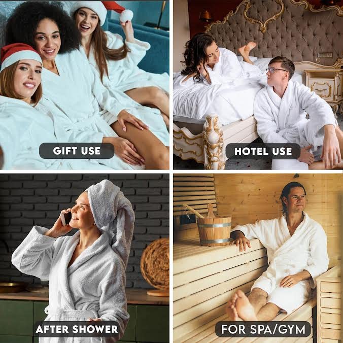 CICK Towelling Bath Robe Premium Quality Bathrobes for Women Highly Absorbent 100% Cotton Shawl Design for Men & Women for Loungewear (UK, Alpha, S, M, Regular, Regular, White)