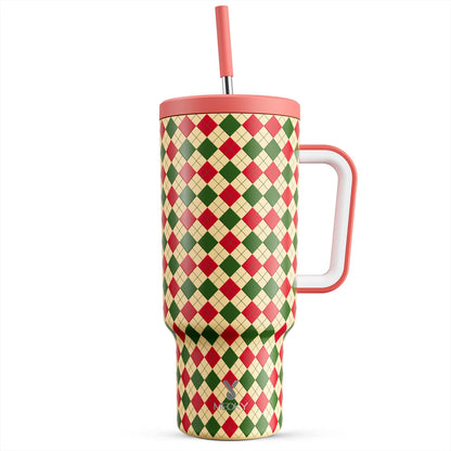 Meoky 40 oz Christmas Tumbler with Handle and Straw, Xmas Tumbler with Lid and Straw, Insulated Stainless Steel Travel Mug, Christmas Gifts for Women Men Adults (Winter Plaid)