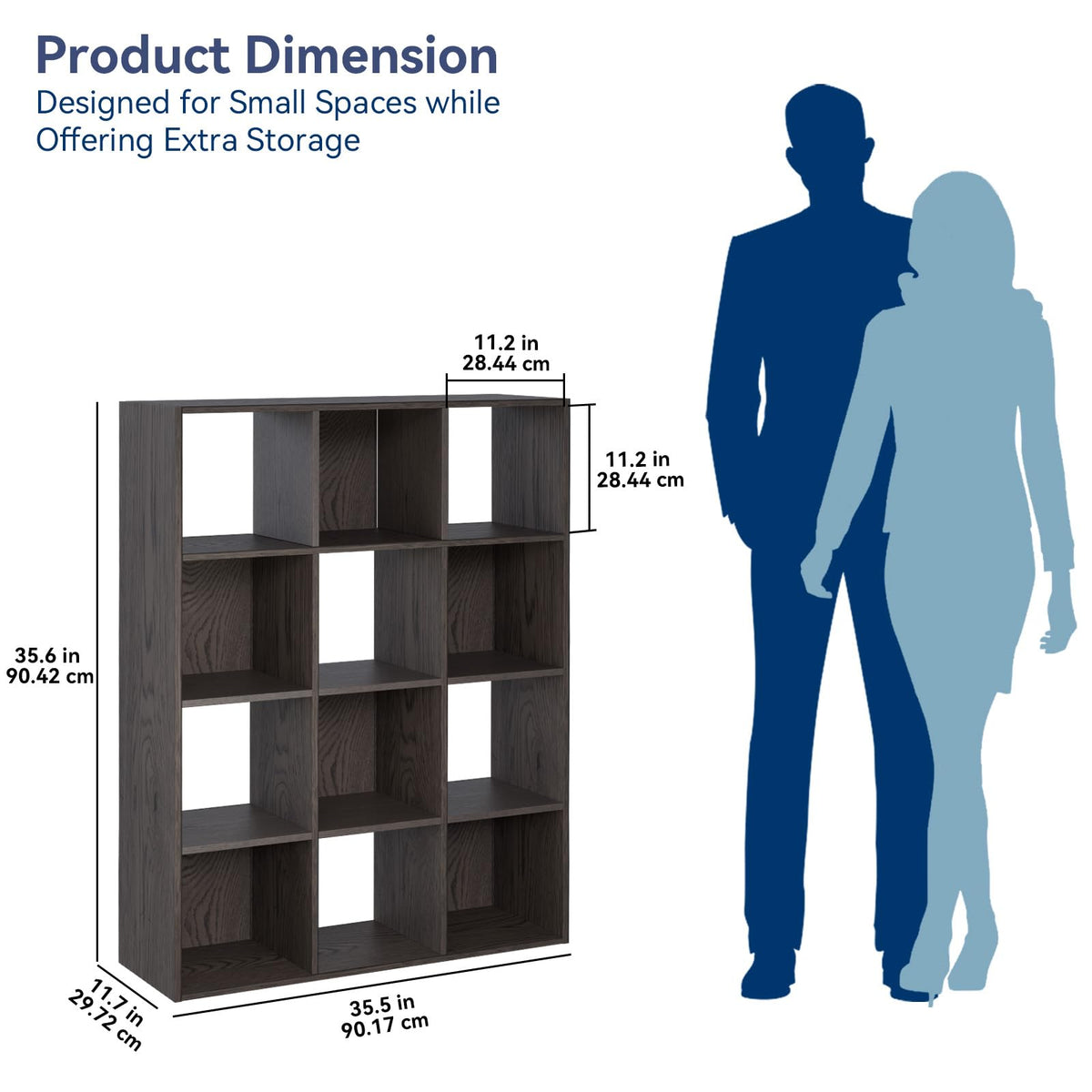 Whitmor 12 Cube Storage Organizer, 4 Tier Stackable Mdf Wood Bookcase, Open Storage Display Bookshelf, Storage Cabinet for Living Room, Bedroom, Home, Office, 35.1"L x 11.7"W x 47.5"H, Espresso