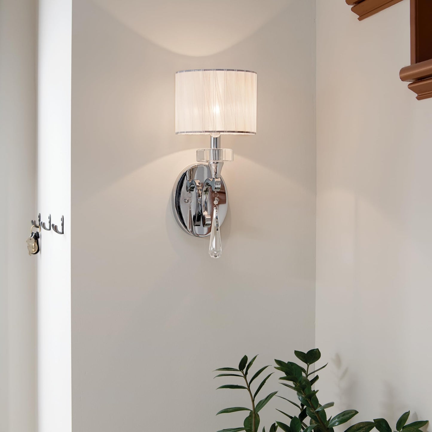 Kichler Parker Point 16.25"" Wall Sconce in Chrome, 1-Light Wall Mount Light with Optical Crystal Accents and Organza Fabric, ("16.25" H x 6.75" W), 42634CH