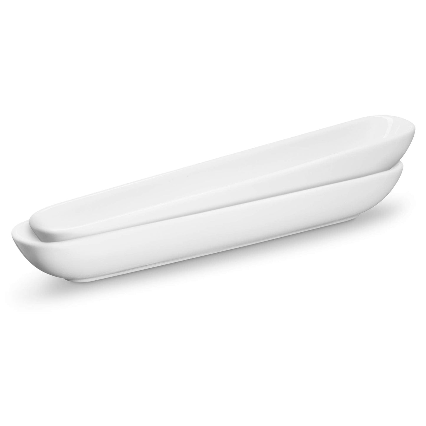 KooK Olive Boat Tray, Set of 2, Charcuterie Tray, Grazing Table Supplies, Charcuterie Board Accessories, Ceramic Serving Dish, Narrow Canoe, Cheeses and Appetizers, Dishwasher Safe, 12”, White