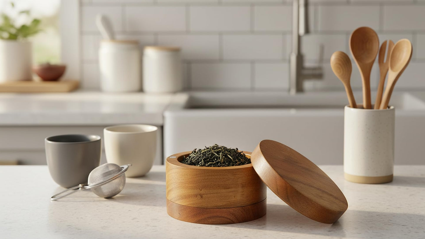 Acacia Wood Salt Cellar & Pepper Bowl With Magnetic Swivel Lid, Spice Storage Box, Wooden Table & Gourmet Salt Jar Keeper For Kitchen Counter, Herb & Seasoning Container Holder, 4 Inch Natural Rustic