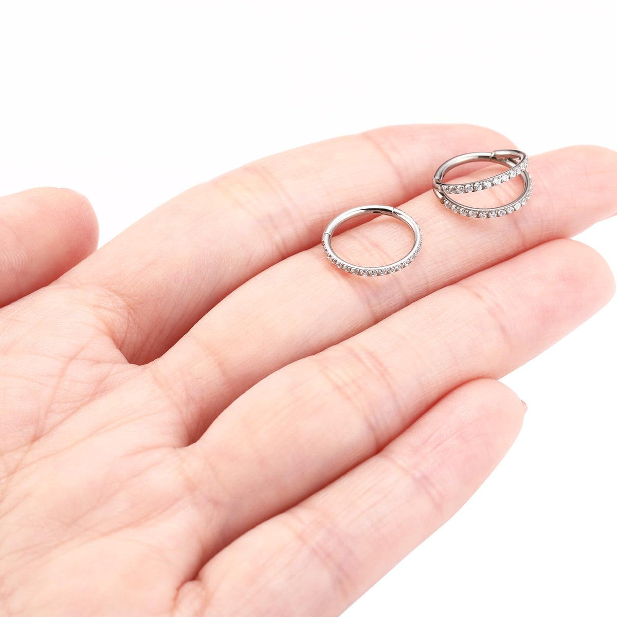 Double Hoop Conch Piercing Jewelry Septum Ring Silver Septum Jewelry Seamless 18 Gauge Nose Ring Hoop 18g Cartilage Earring with CZ Lip Rings 8mm Nose Hoop Surgical Steel Helix Earrings