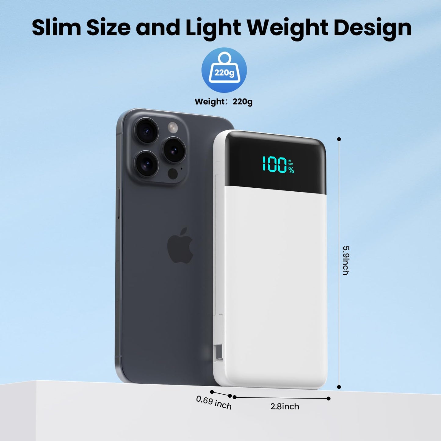 Portable Charger for iPhone with Built in Cables and Wall Plug,Upgraded 13800mAh Fast Charging USB C Power Bank,4 Outputs Travel Essential Battery Pack Compatible with iPhone 15/14/13,Samsung-Purple