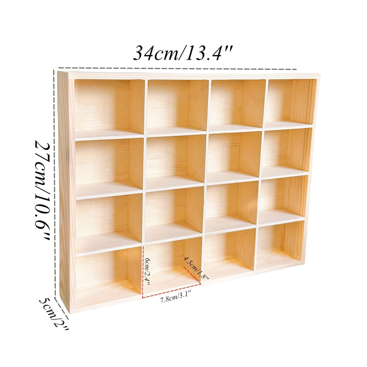 LONG TAO 1 Pcs 13.4''x10.6''x2'' Wooden Storage Divider Box Showcase Display Organization Tray Display Holder Tabletop Box with 16 Compartments for Home Craft Office Kitchen Storage