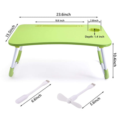 Slendor Lap Desk with Cup Holder, Foldable Laptop Table for Bed, Portable Bed Desk for Laptop and Writing, Computer Tray with Tablet Slot, Notebook Stand Reading Holder for Couch Sofa Floor,Green