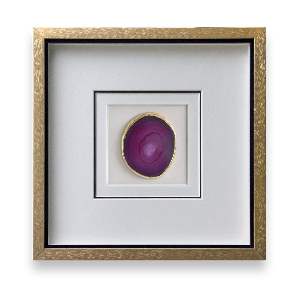 ARTECORS Handmade 40x40cm Gold Edge Agate Stone Wall Art with Shadow Box Framed Front Glass for Modern Living Room Bedroom Home Decoration