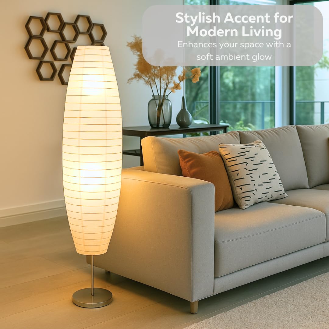 LIGHTACCENTS Paper Floor Lamp Set of 2, 59" Tall Modern Standing Lamps for Living Room, Bedroom, Dorm, Apartment, Asian Style Rice Paper Shade Lantern Lights, 2-Pack